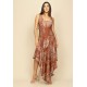 Vestido Midi Baitaca Malha de Bico Estampa Palmas Terra