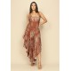 Vestido Midi Baitaca Malha de Bico Estampa Palmas Terra