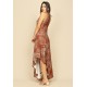 Vestido Midi Baitaca Malha de Bico Estampa Palmas Terra