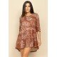 Vestido Curto Malha Camadas Estampa Palmas Terra