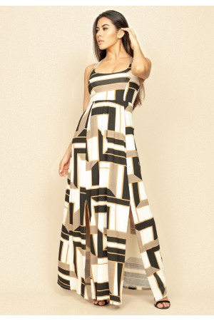 Vestido Longo Jambo Malha Aberturas Estampa Igaci
