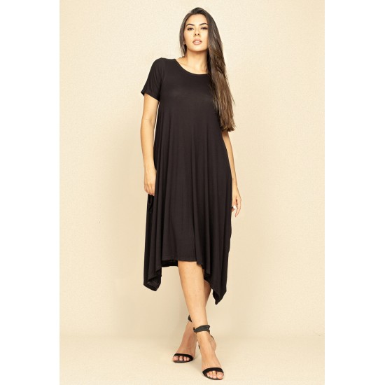 Vestido Saruel Malha Manga Curta Preto