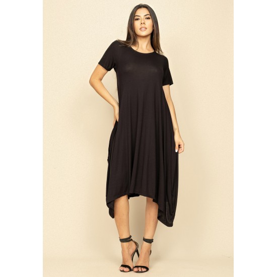 Vestido Saruel Malha Manga Curta Preto