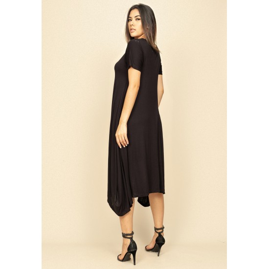 Vestido Saruel Malha Manga Curta Preto