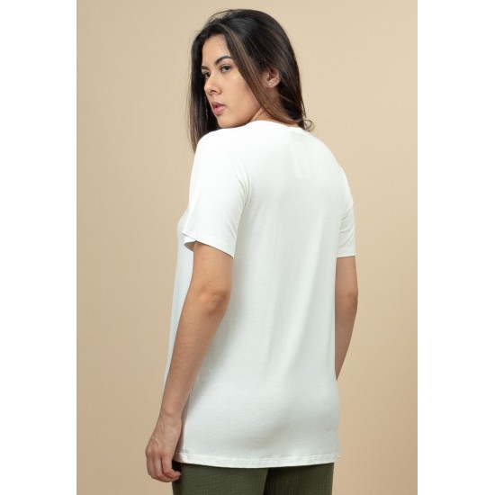 T- shirt Básica Bata Manga Curta Off White Cabrinha