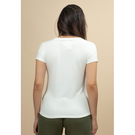 T- shirt Básica Bata Manga Curta Off White Cabrinha