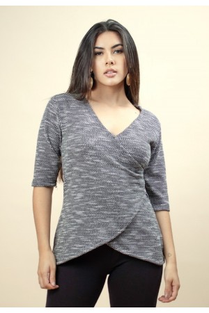 Blusa Pétalas de Algodão Dalila Mescla de Preto