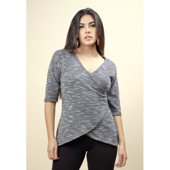 Blusa Pétalas de Algodão Dalila Mescla de Preto
