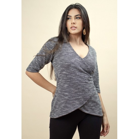 Blusa Pétalas de Algodão Dalila Mescla de Preto