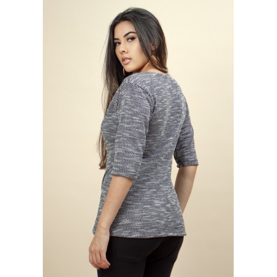 Blusa Pétalas de Algodão Dalila Mescla de Preto