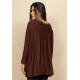 Blusa Ampla Malha Morcego Manga Longa Marrom