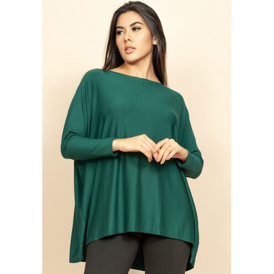 Blusa Ampla Malha Morcego Manga Longa Verde Jade