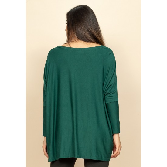 Blusa Ampla Malha Morcego Manga Longa Verde Jade