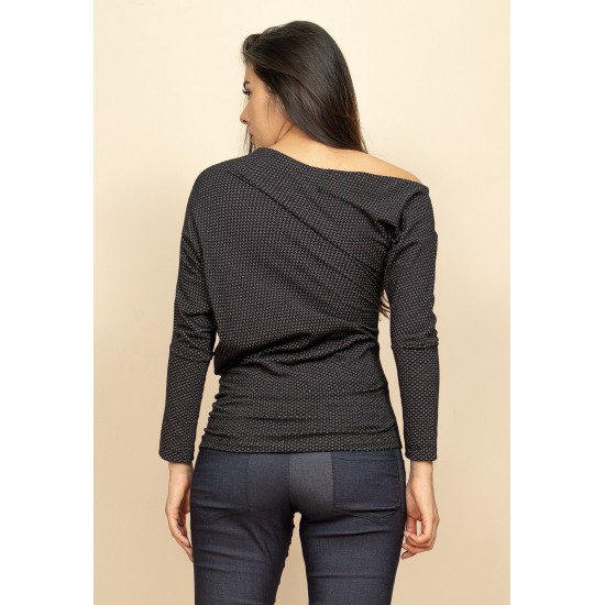 Blusa Assimétrica de Algodão Preto de Mescla