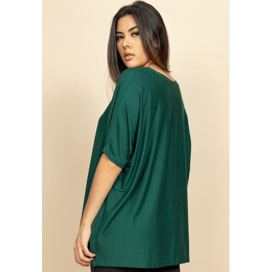 Blusa Ampla Malha Morcego Manga Curta Verde Jade
