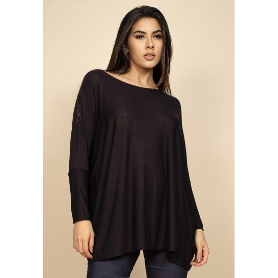 Blusa Ampla Malha Morcego Manga Longa Preta