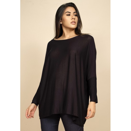 Blusa Ampla Malha Morcego Manga Longa Preta