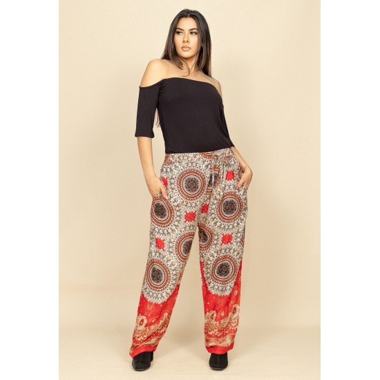 Calça Pantalona Reta Indy Colors Paisley Vermelho