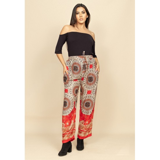 Calça Pantalona Reta Indy Colors Paisley Vermelho