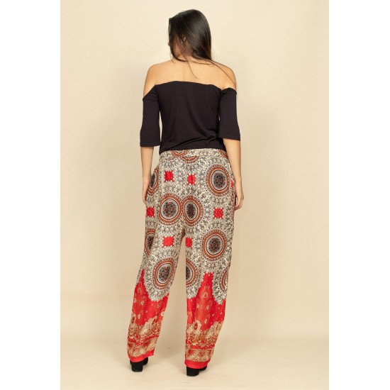 Calça Pantalona Reta Indy Colors Paisley Vermelho