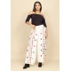 Calça Pantalona Reta com Aberturas Indy Colors Flowers Branco