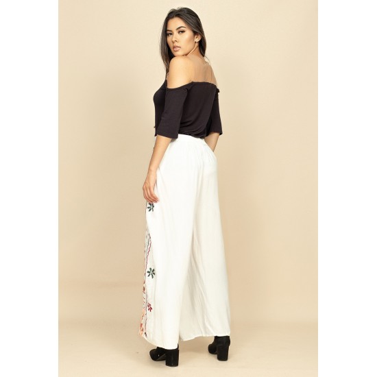 Calça Pantalona Reta com Aberturas Indy Colors Flowers Branco