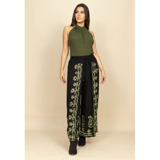 Calça Pantalona Reta com Aberturas Indy Colors Preto