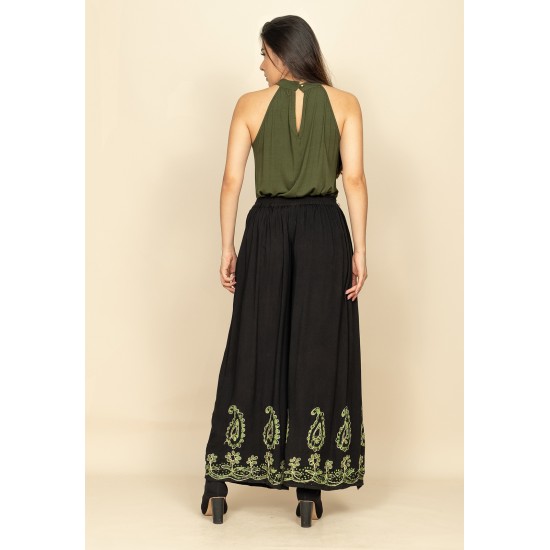 Calça Pantalona Reta com Aberturas Indy Colors Preto