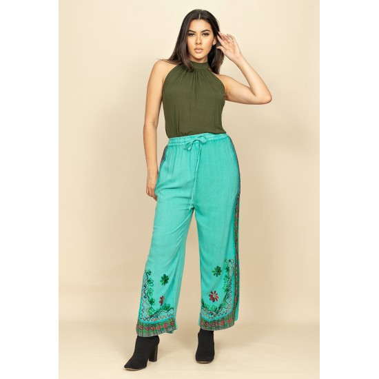Calça Pantalona Reta com Fenda Indy Colors Turquesa