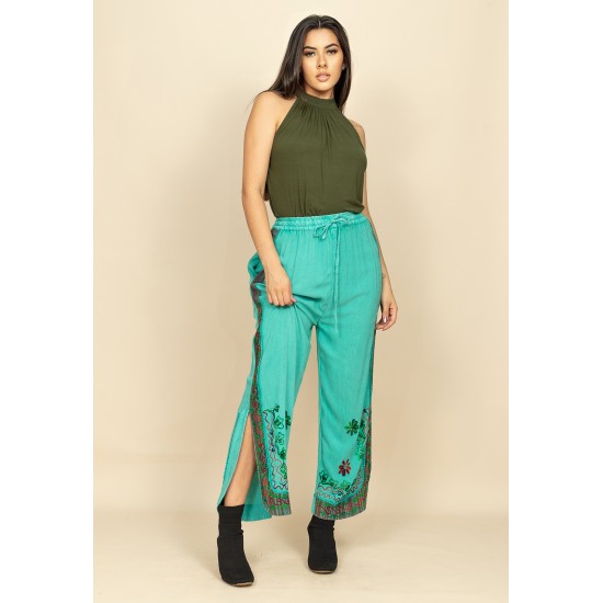 Calça Pantalona Reta com Fenda Indy Colors Turquesa