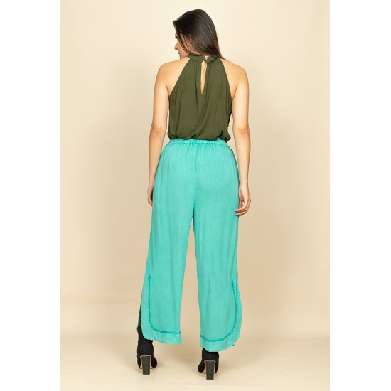 Calça Pantalona Reta com Fenda Indy Colors Turquesa