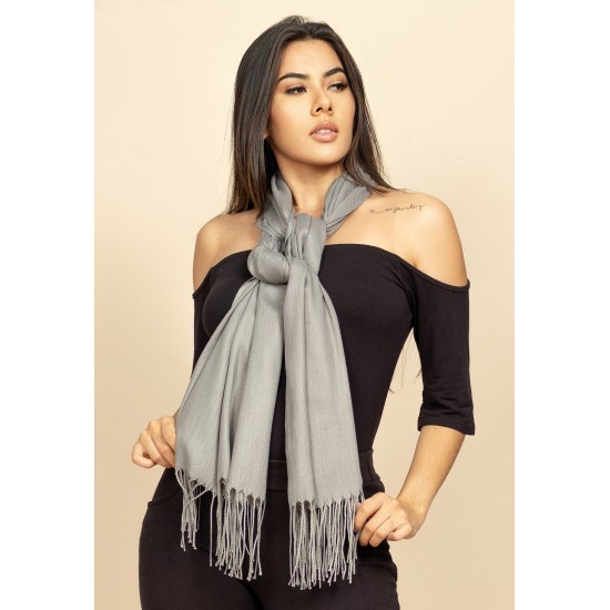 Echarpe Lenço Feminino Liso com Franja Liso Mescla