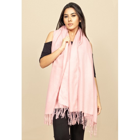 Echarpe Lenço Feminino Liso com Franja Rosa Bebê