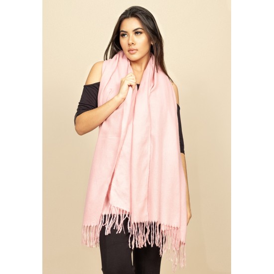 Echarpe Lenço Feminino Liso com Franja Rosa Bebê