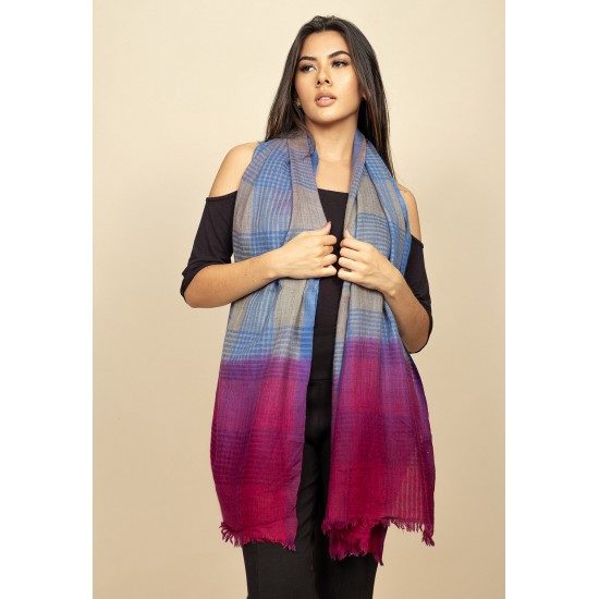 Echarpe Lenço Feminino Pashmina Xadrez Pink Blue