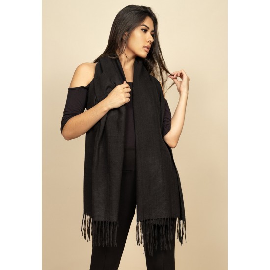 Echarpe Lenço Feminino Liso com Franja Preto