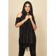Echarpe Lenço Feminino Liso com Franja Preto