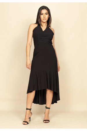 Vestido `Ara Mullet Frente Única com Babado Preto