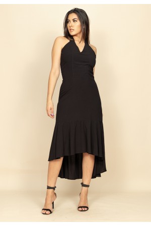 Vestido `Ara Mullet Frente Única com Babado Preto