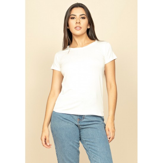 T-Shirt Baby Malha Manga Curta Corte a Fio Off White Asa em Joia Arara Azul