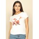 T-Shirt Baby Malha Manga Curta Corte a Fio Off White Porquinho