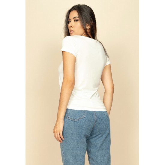 T-Shirt Baby Malha Manga Curta Corte a Fio Off White Porquinho