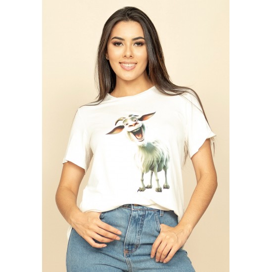 T- shirt Básica Bata Manga Curta Off White Cabrinha