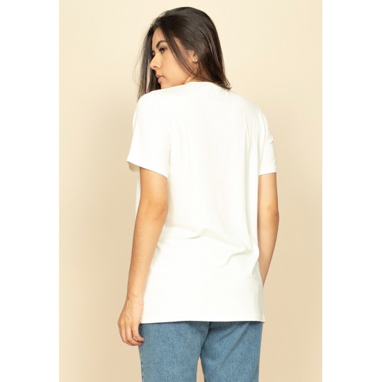T- shirt Básica Bata Manga Curta Off White Elefante Fofo