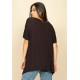 T-Shirt Ampla Malha Manga Curta Preta Gato Lateral