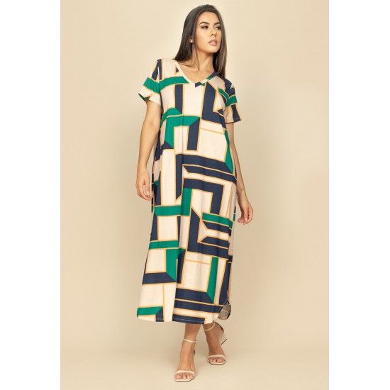 Vestido Midi Abapã Malha com Bolso Estampa Chapada de Areia
