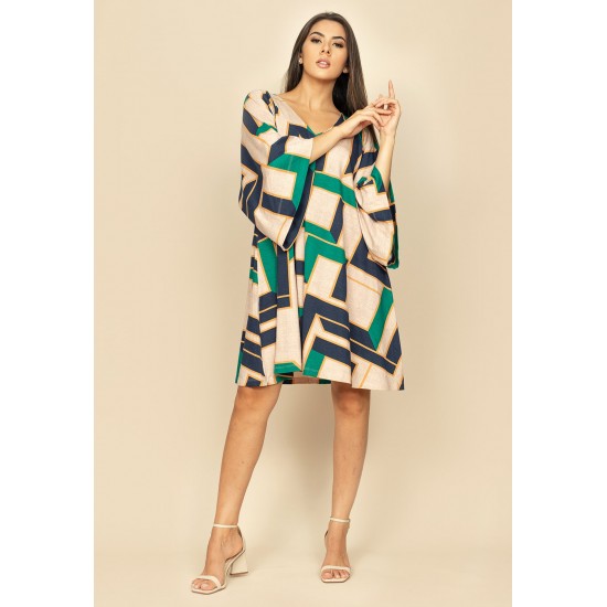 Vestido Curto Amplo Malha Estampa Chapada de Areia