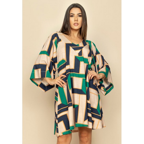 Vestido Curto Amplo Malha Estampa Chapada de Areia