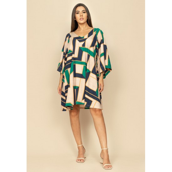 Vestido Curto Amplo Malha Estampa Chapada de Areia