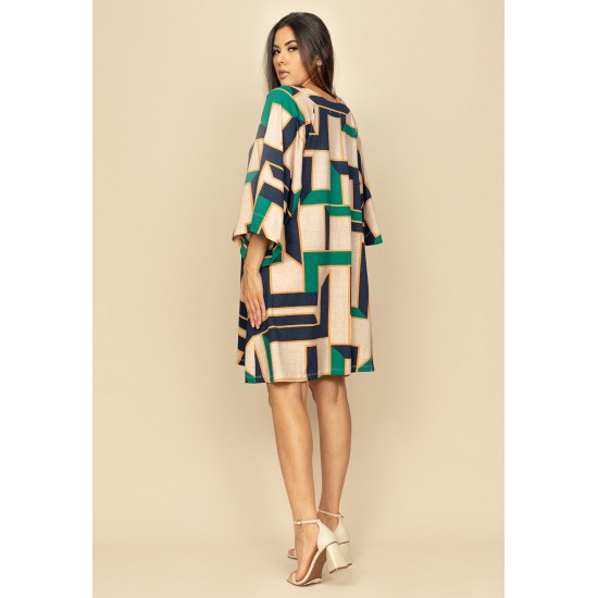 Vestido Curto Amplo Malha Estampa Chapada de Areia